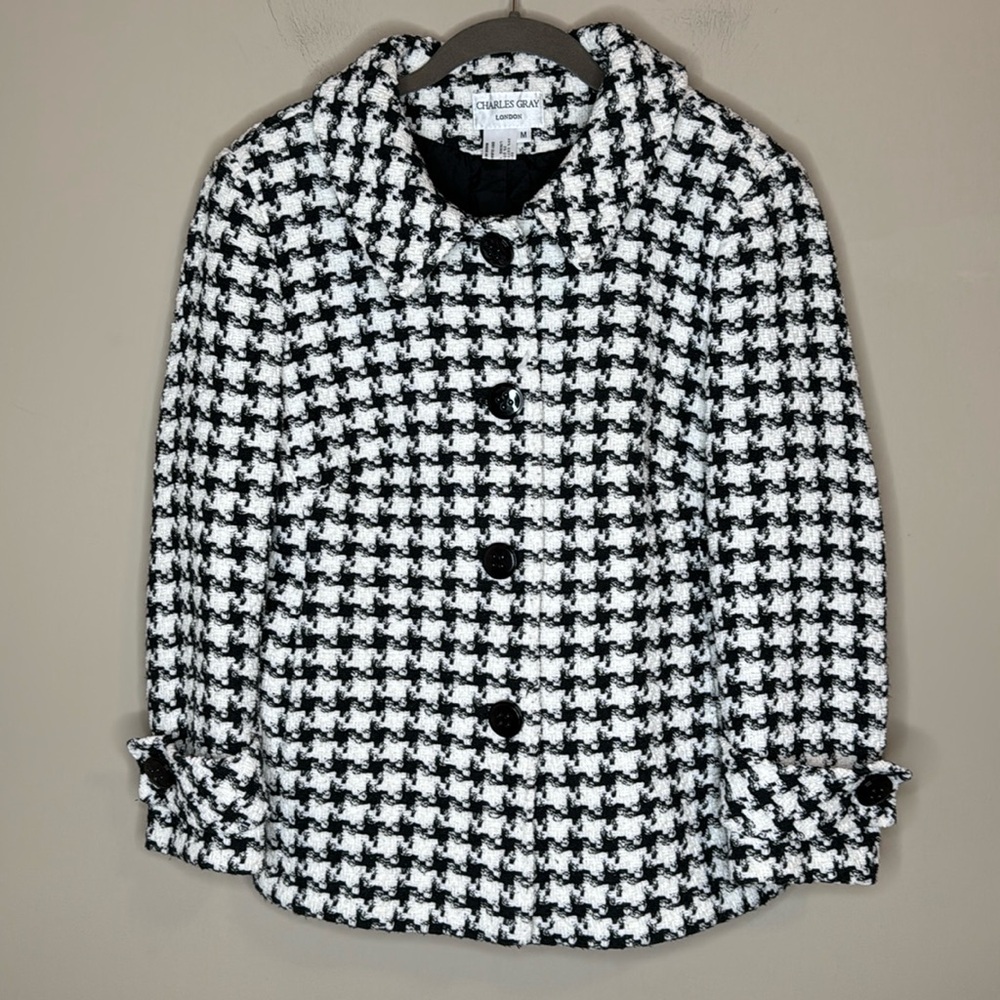 Charles Gray London black and white houndstooth jacket size M
